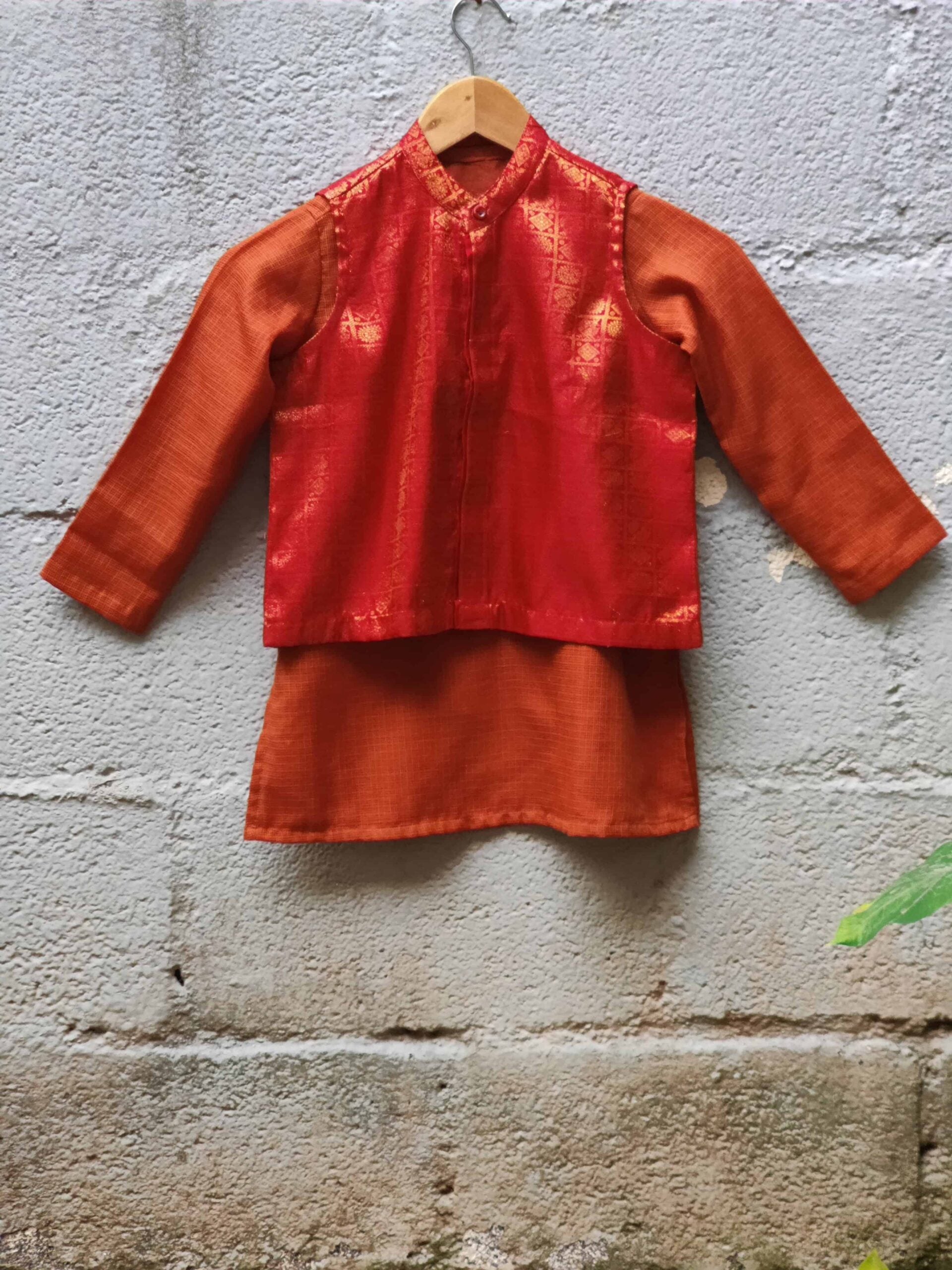 Red-Kanchipuram-silk-coat-with-orange-kota-kurta-1.jpg