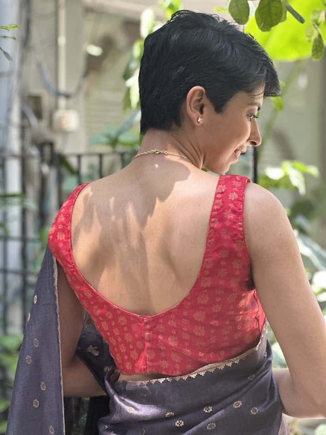 Red kanchi silk sleeveless blouse