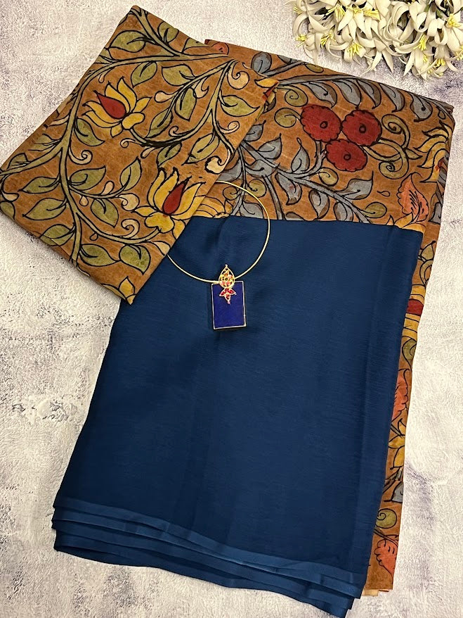 Rising border chiffon kalamkari saree