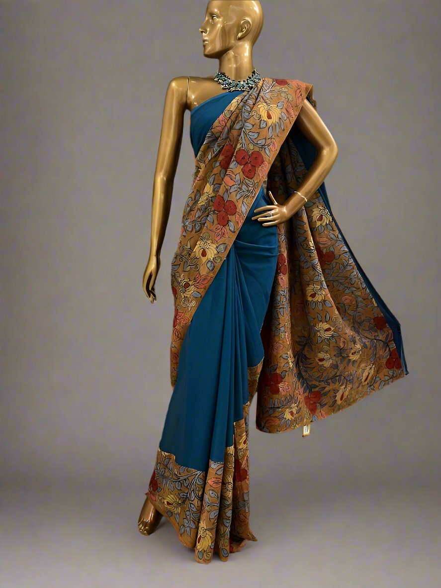 Rising border chiffon kalamkari saree