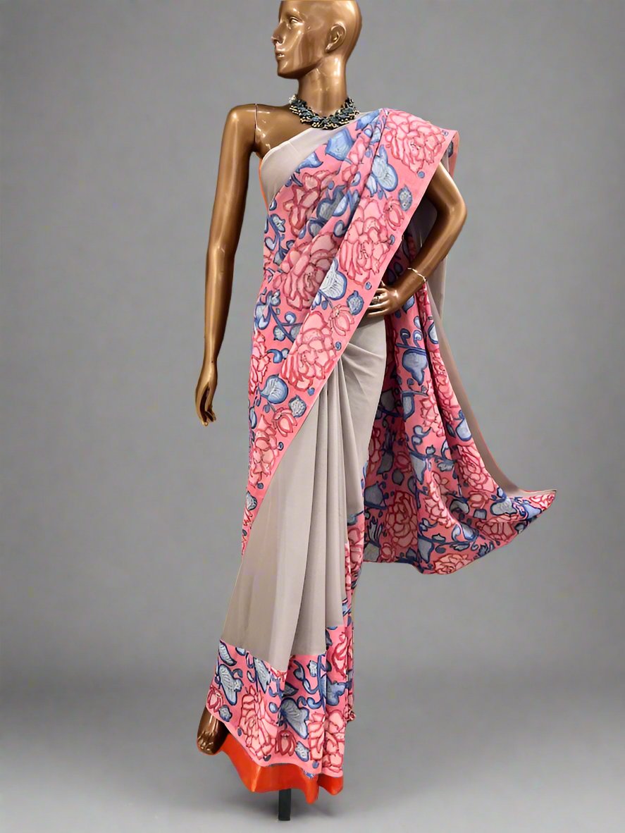 Rising border chiffon kalamkari saree