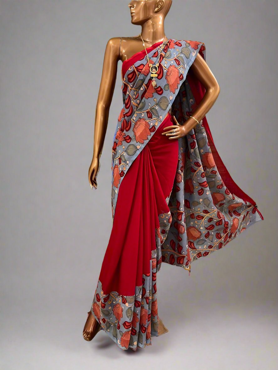 Rising border chiffon kalamkari saree