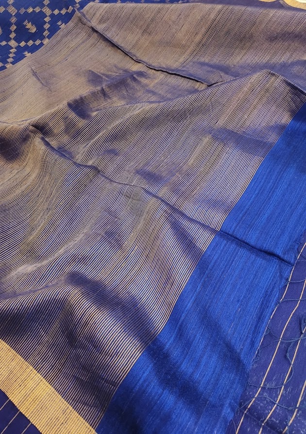 Royal blue handloom matka silk saree 2