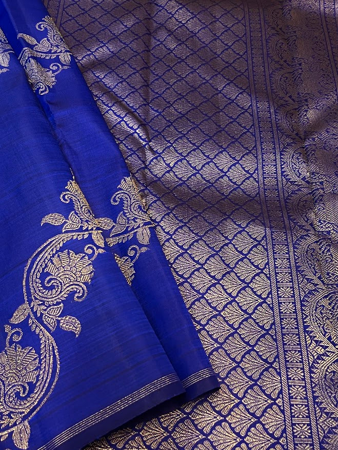 Royal blue vines silk saree 1