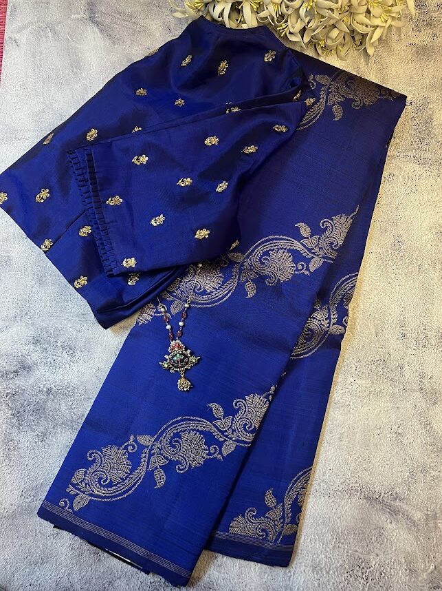 Royal blue vines silk saree