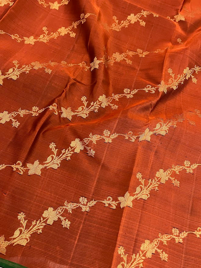 Rust floral design Kanchipuram silk saree 3