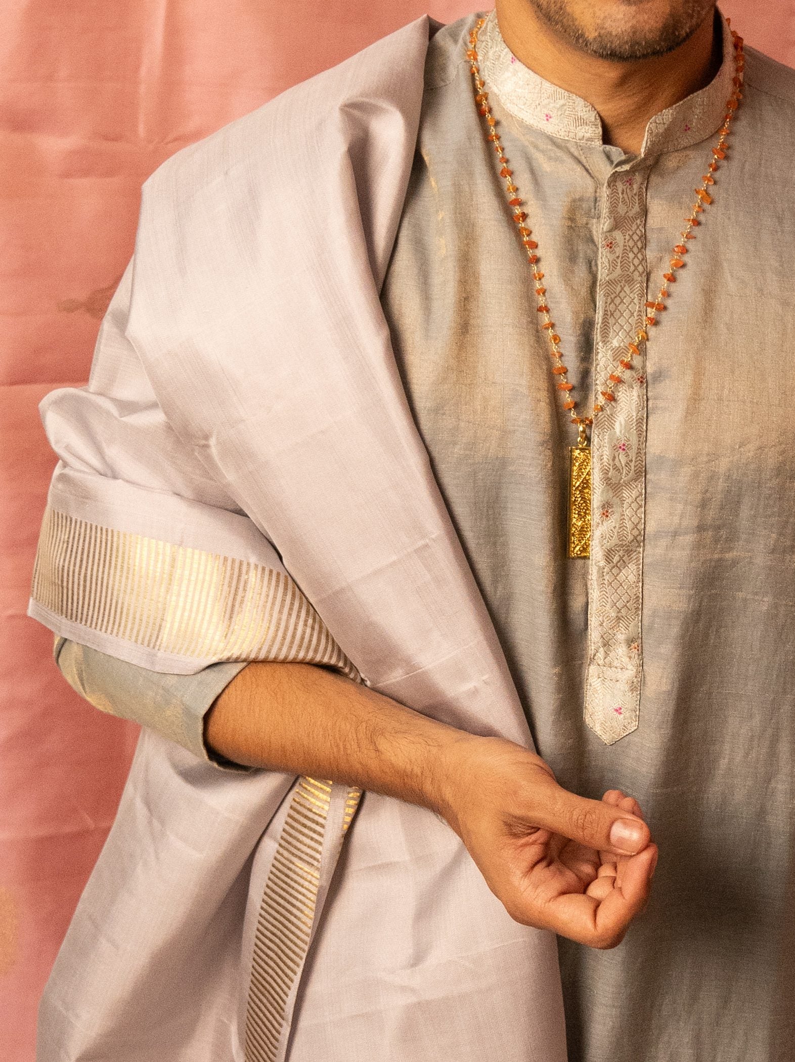 Sah A Grey silk dhoti set 2