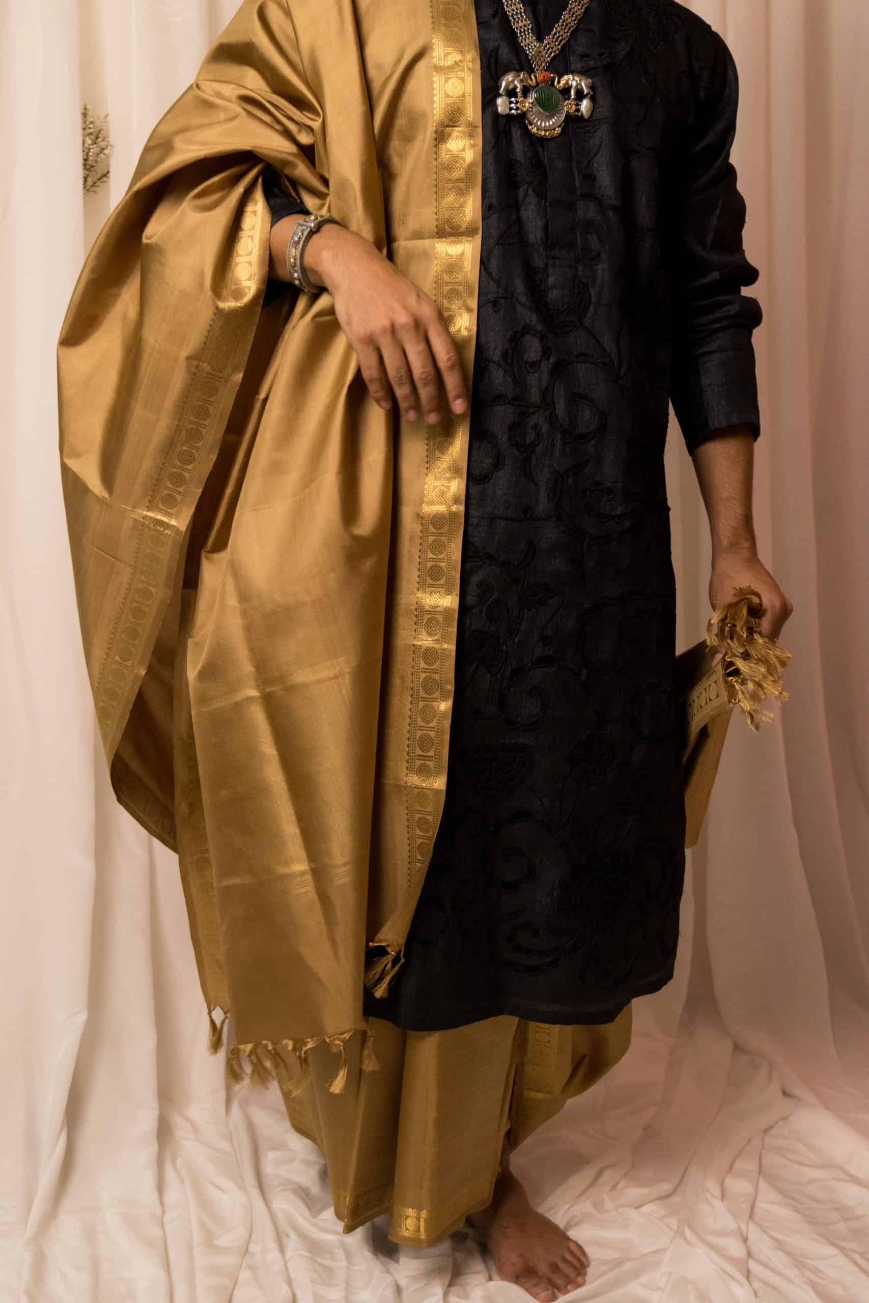 Sah A Molten gold silk dhoti set 3