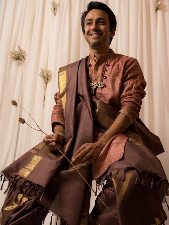 Sah-A chocolate brown veshti Angavastram set