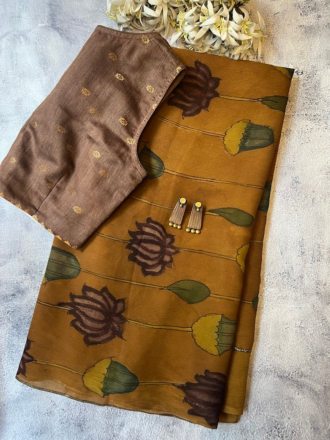 Sameeksha chiffon kalamkari saree