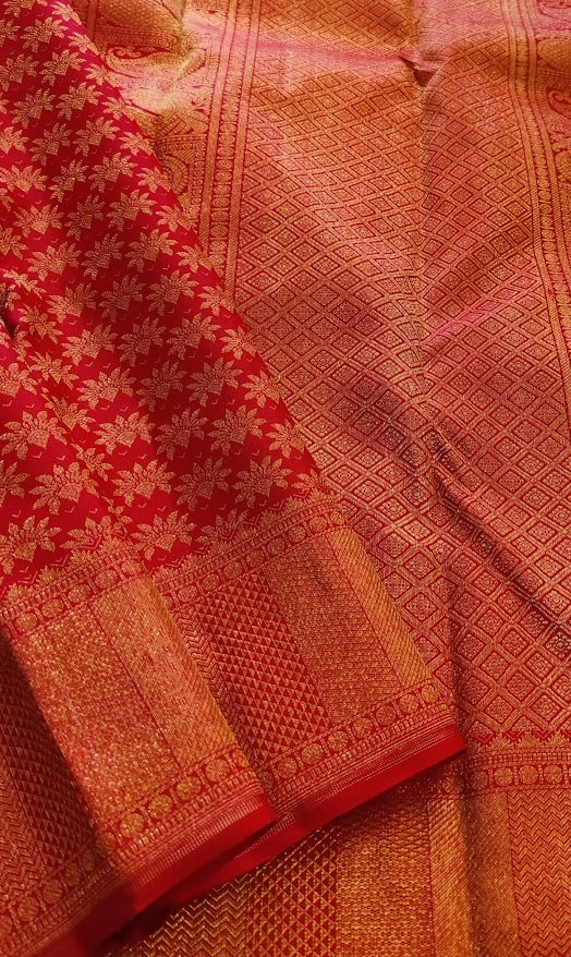 Sumangala Red Heirloom brocade kancheepuram silk saree 1