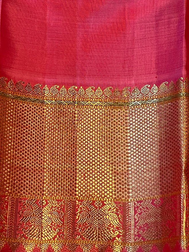 Sumangala beige pink bridal kanchipuram silk saree