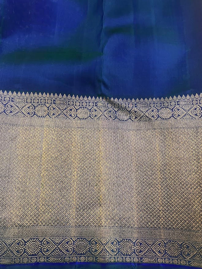 Sumangala orange blue korvai kancheepuram silk saree 4