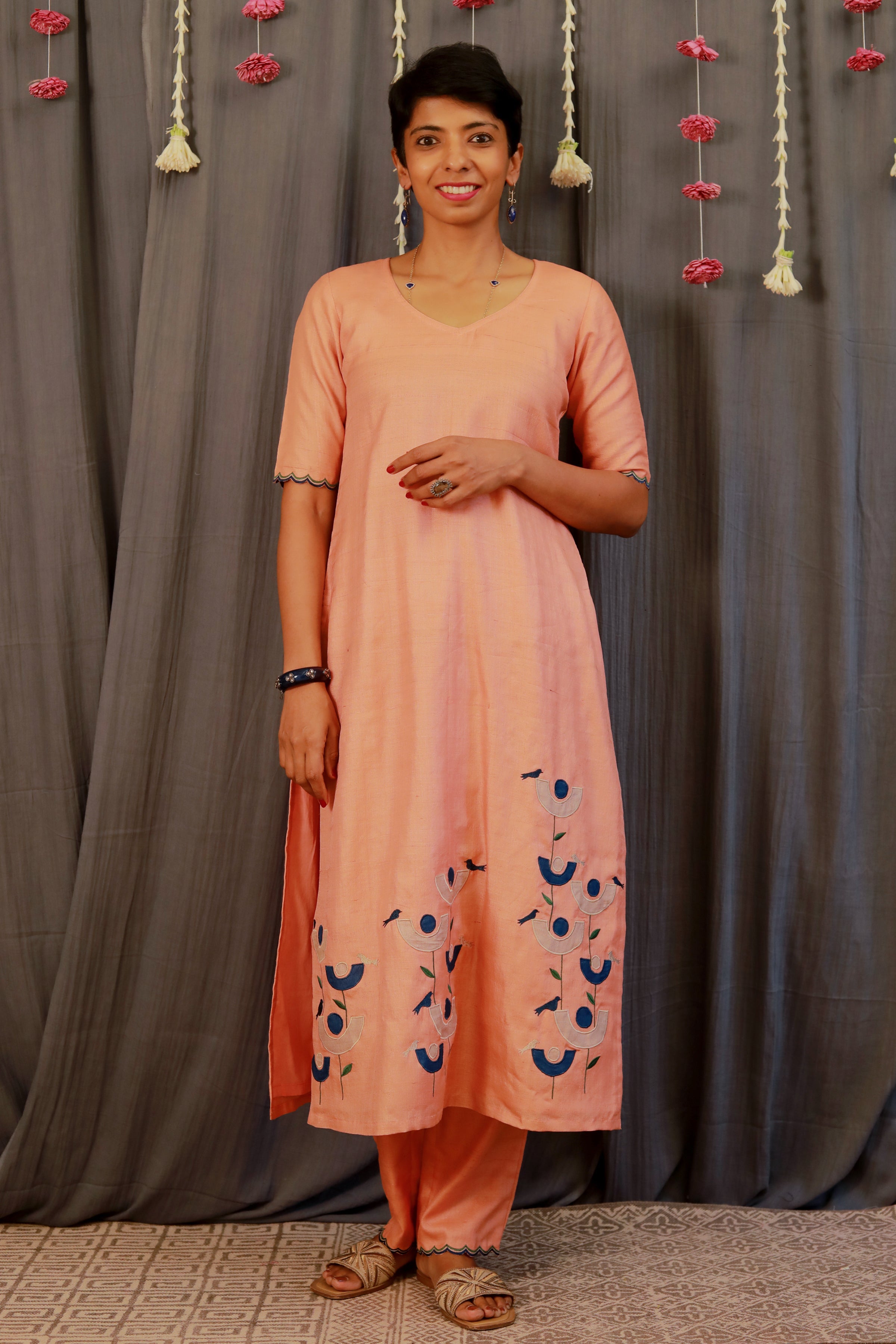 Coral tussar kurta set