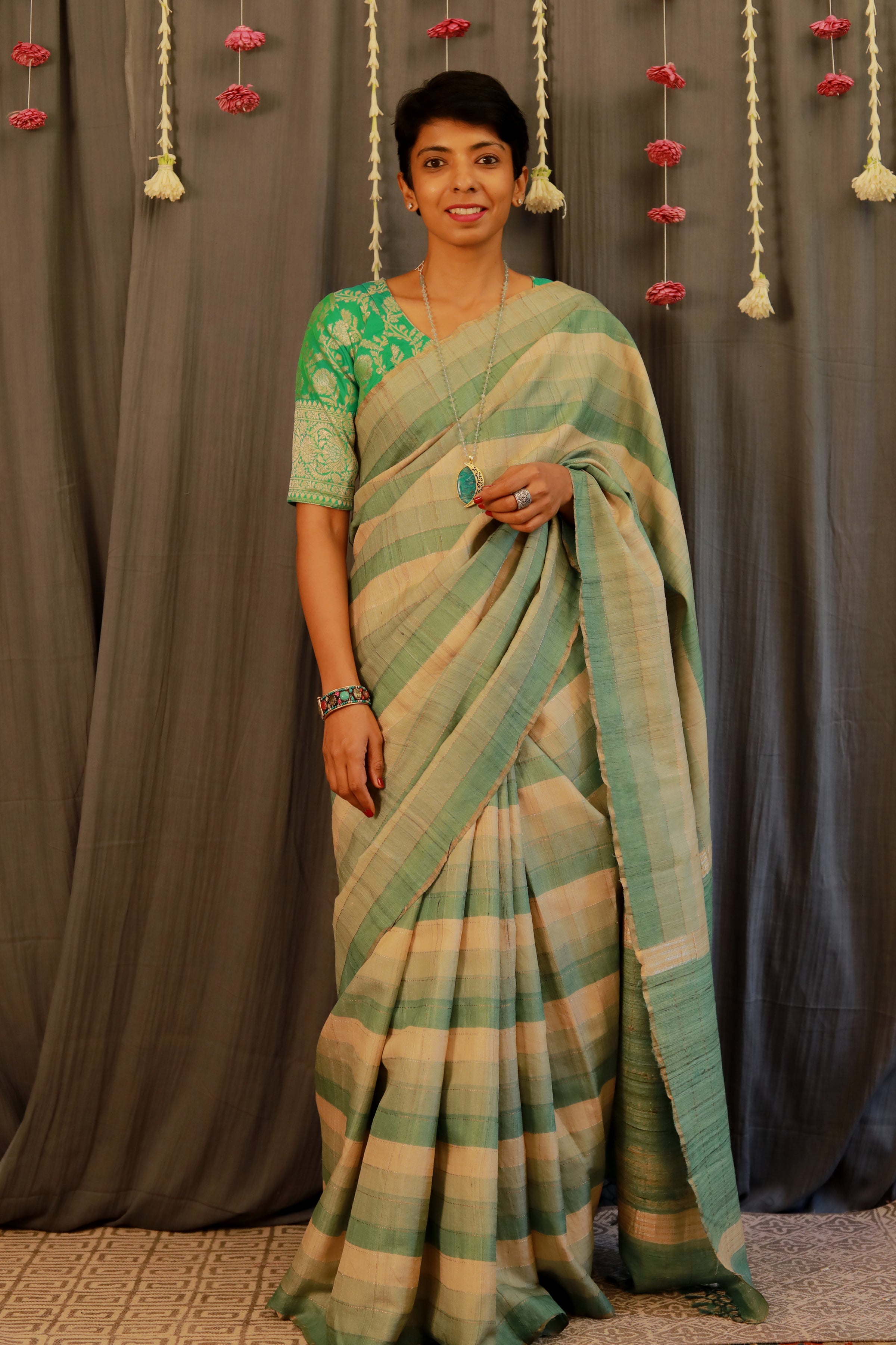 Striped handloom tussar saree