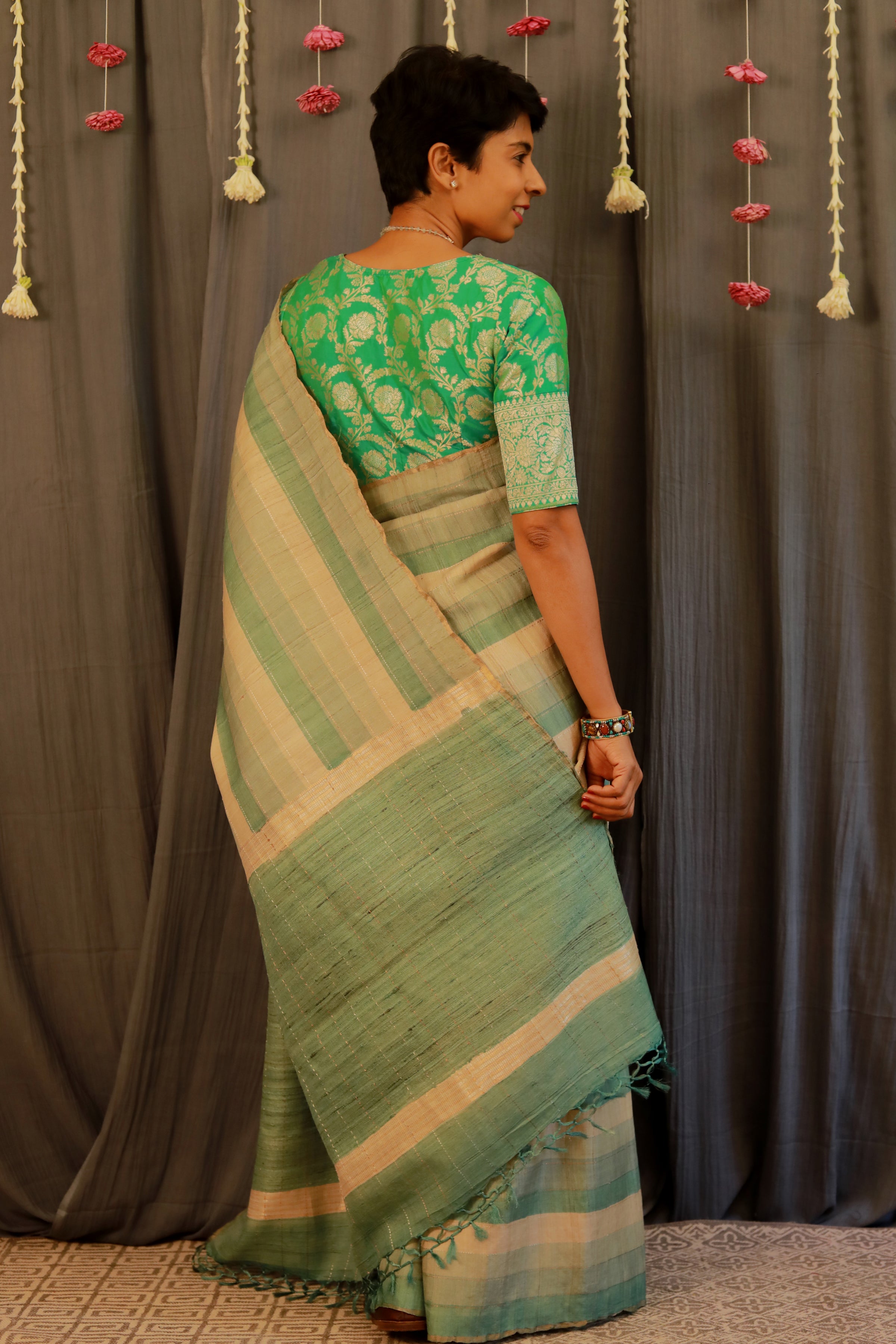 Striped handloom tussar saree