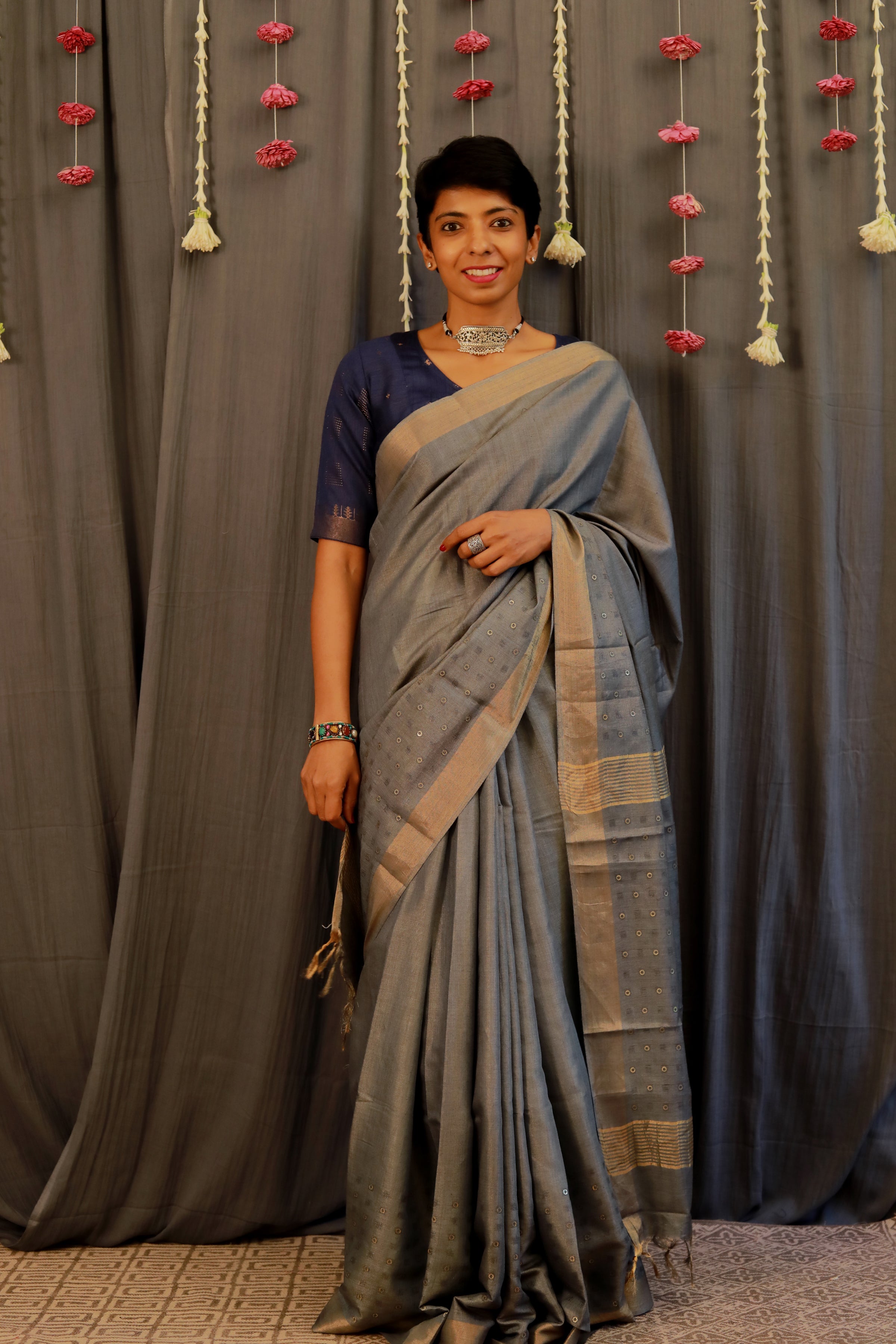 Sequinned tissue saree