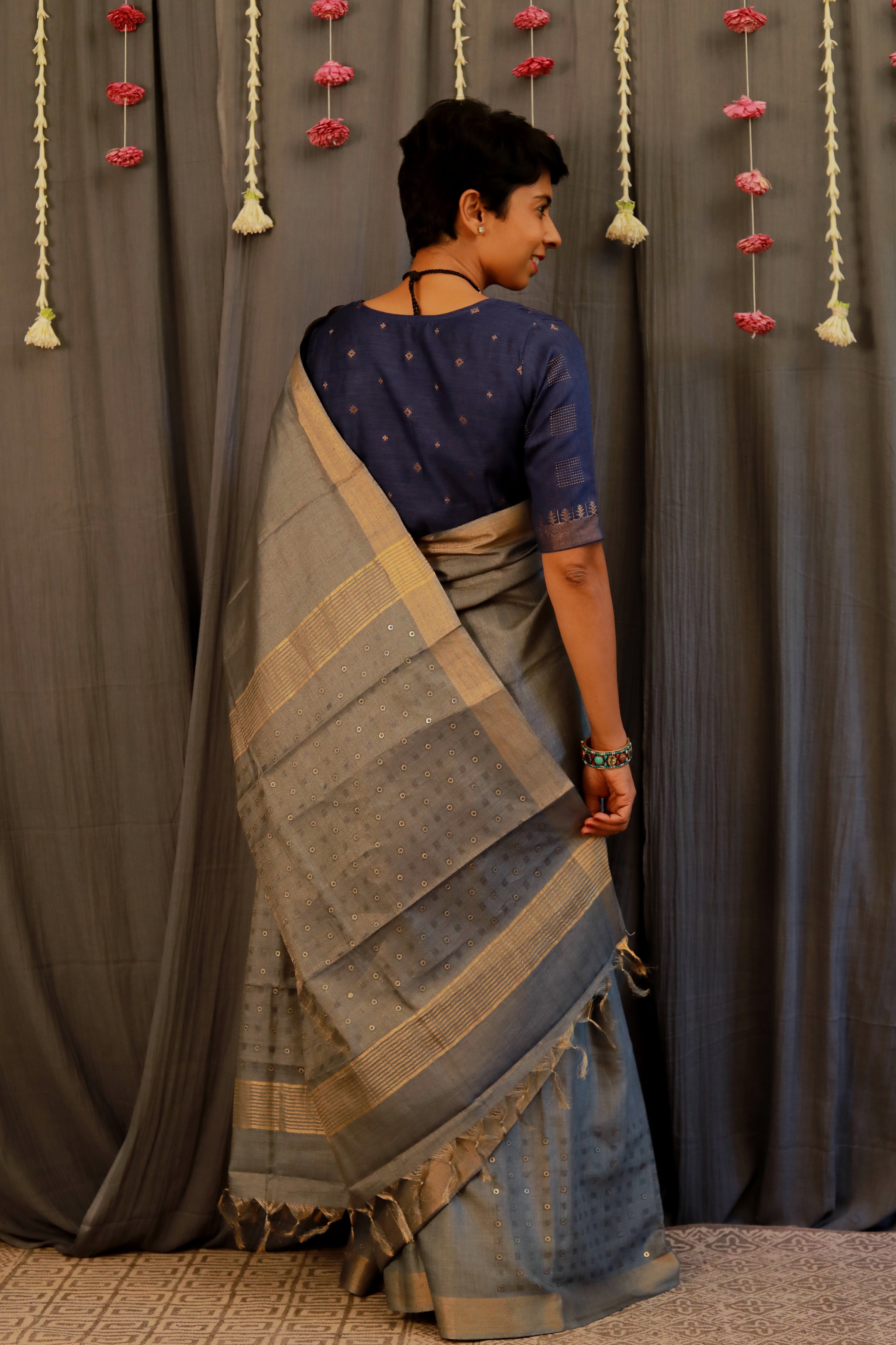 Sequinned tissue saree