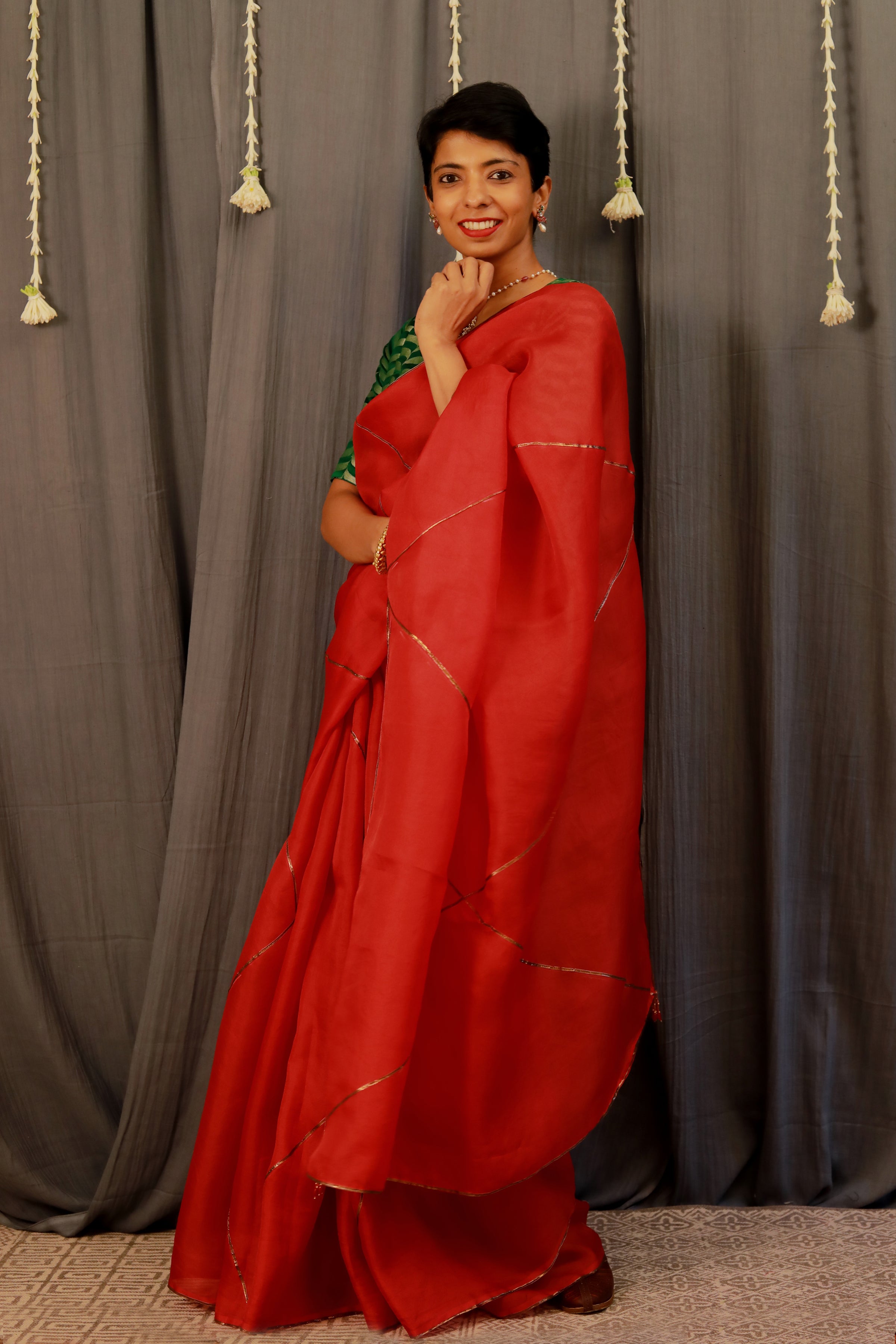 Metallic embroidered organza saree