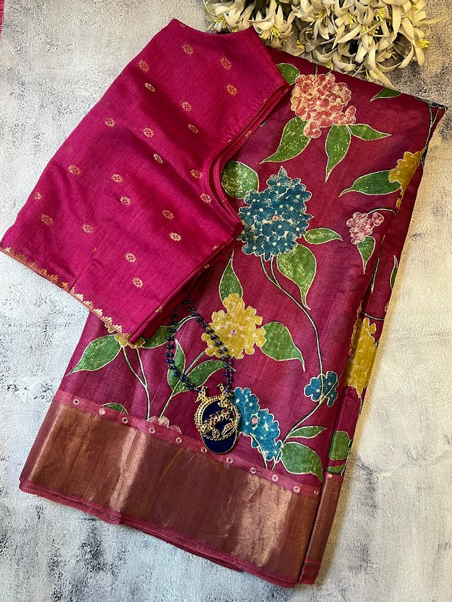 Tashi floral cutwork tussar saree