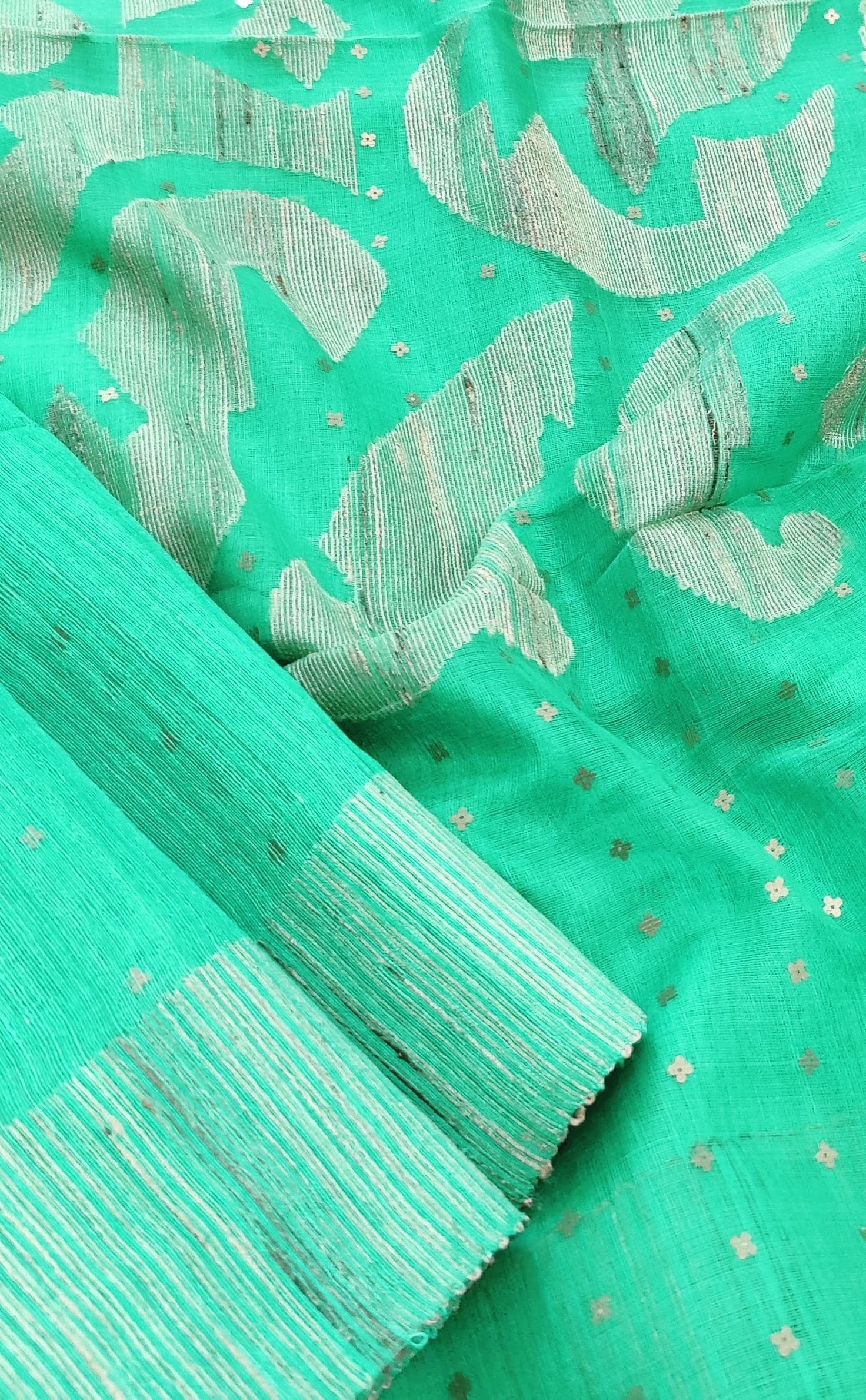 Teal-and-beige-handwoven-Matka-silk-saree-with-sequins-and-floral-on-the-pallu-5.jpg