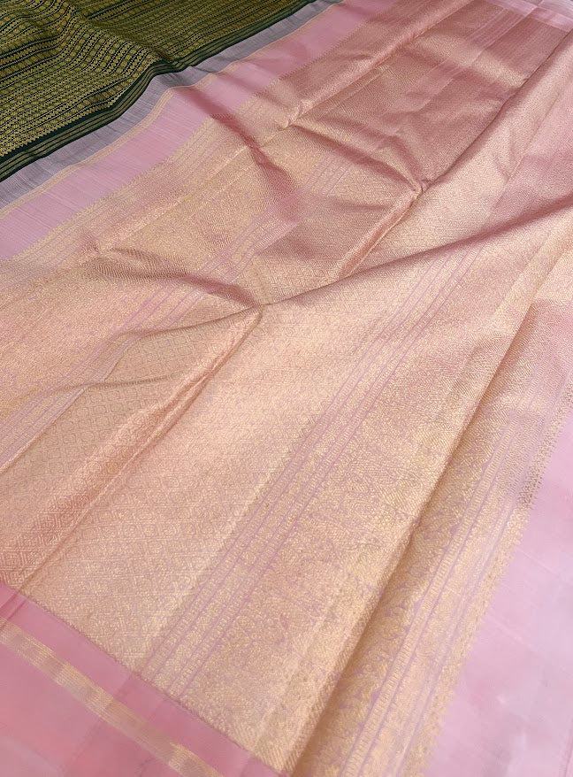 Tejasvi green dusty pink thread woven Kanchipuram silk saree 2