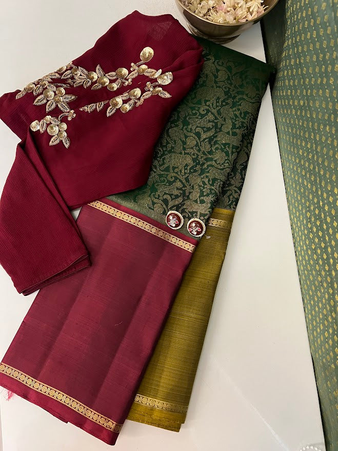 Trayi Green vanasingaram kanchipuram silk saree