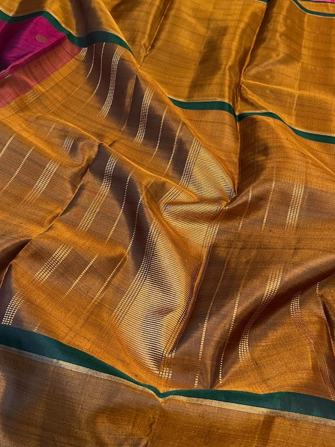 Trayi wine mustard kanchipuram silk saree