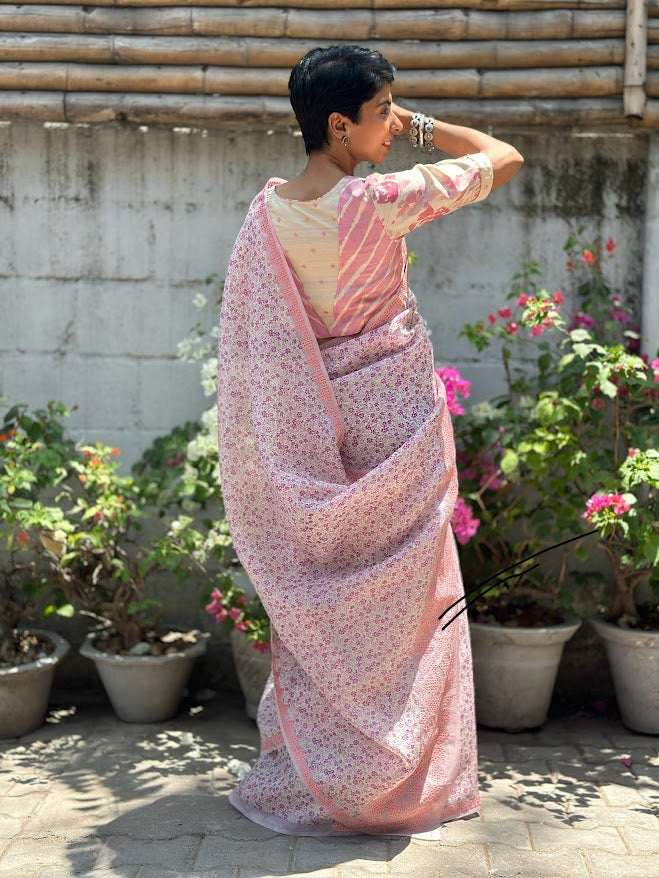 Tuhina dusty pink garden organza kutch saree 8