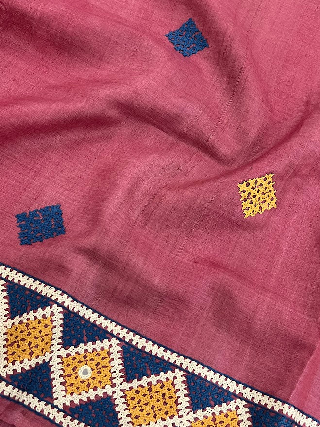 Tushara maroon kutch embroidered tussar saree 2