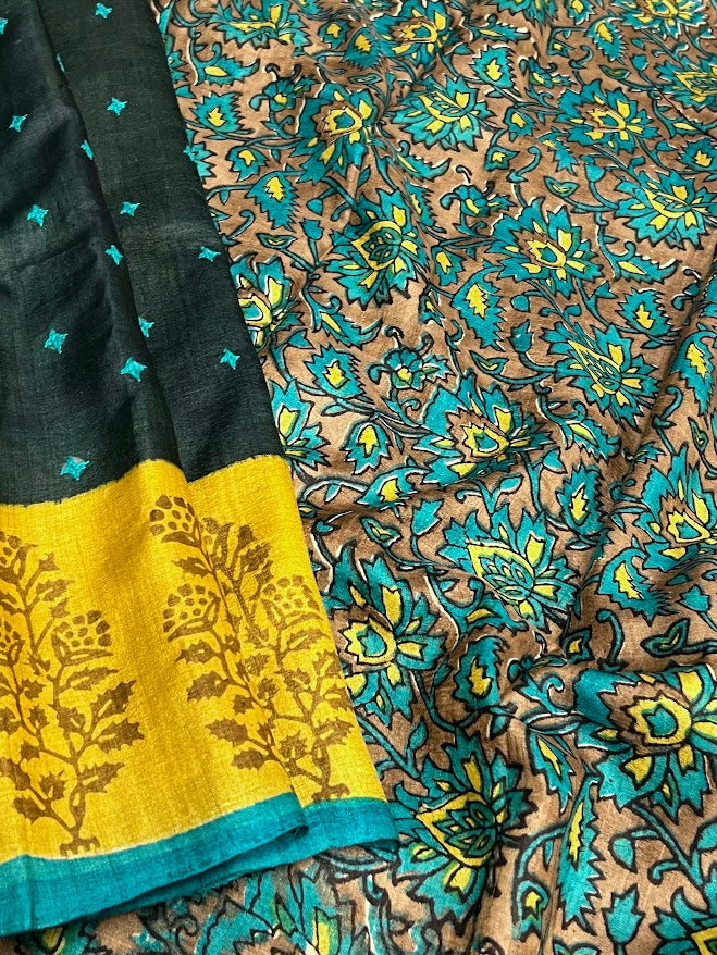 Tushara green kutch tussar saree