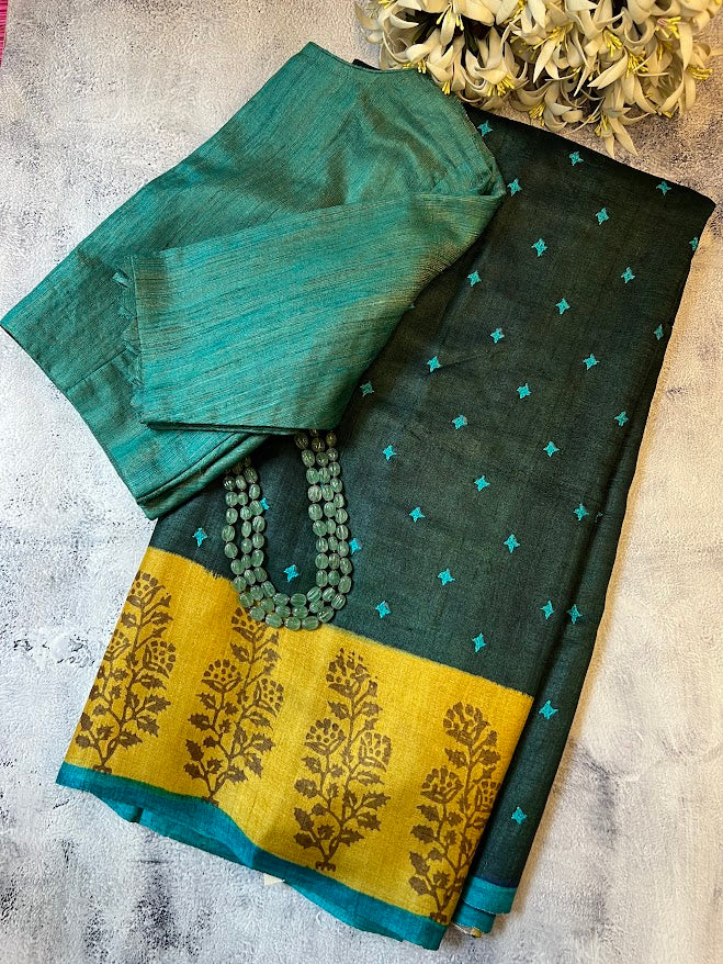 Tushara green kutch tussar saree