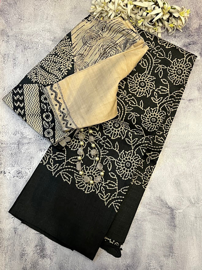 Veena kantha print tussar saree