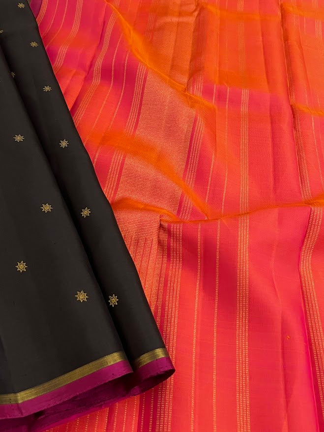 Vera black peach kanchipuram silk saree