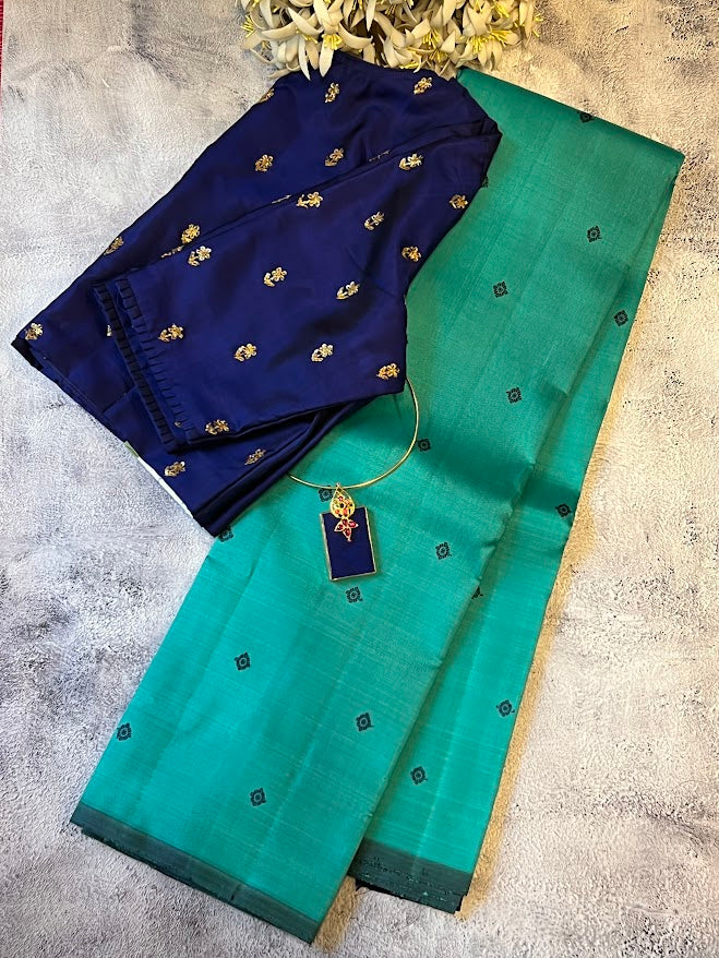 Vera thread woven kanchipuram silk saree teal