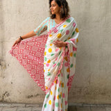 Polka Ikat Twist Handloom Cotton Saree
