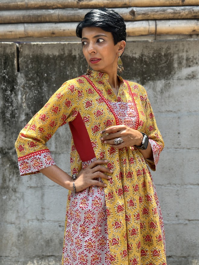 Zephyr Yellow printed cotton kurta