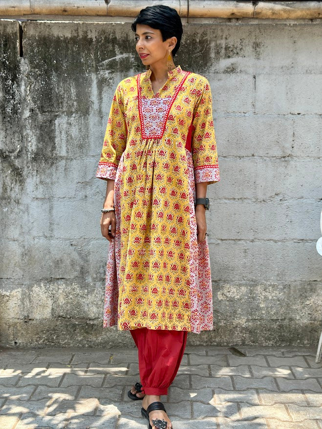 Zephyr Yellow printed cotton kurta