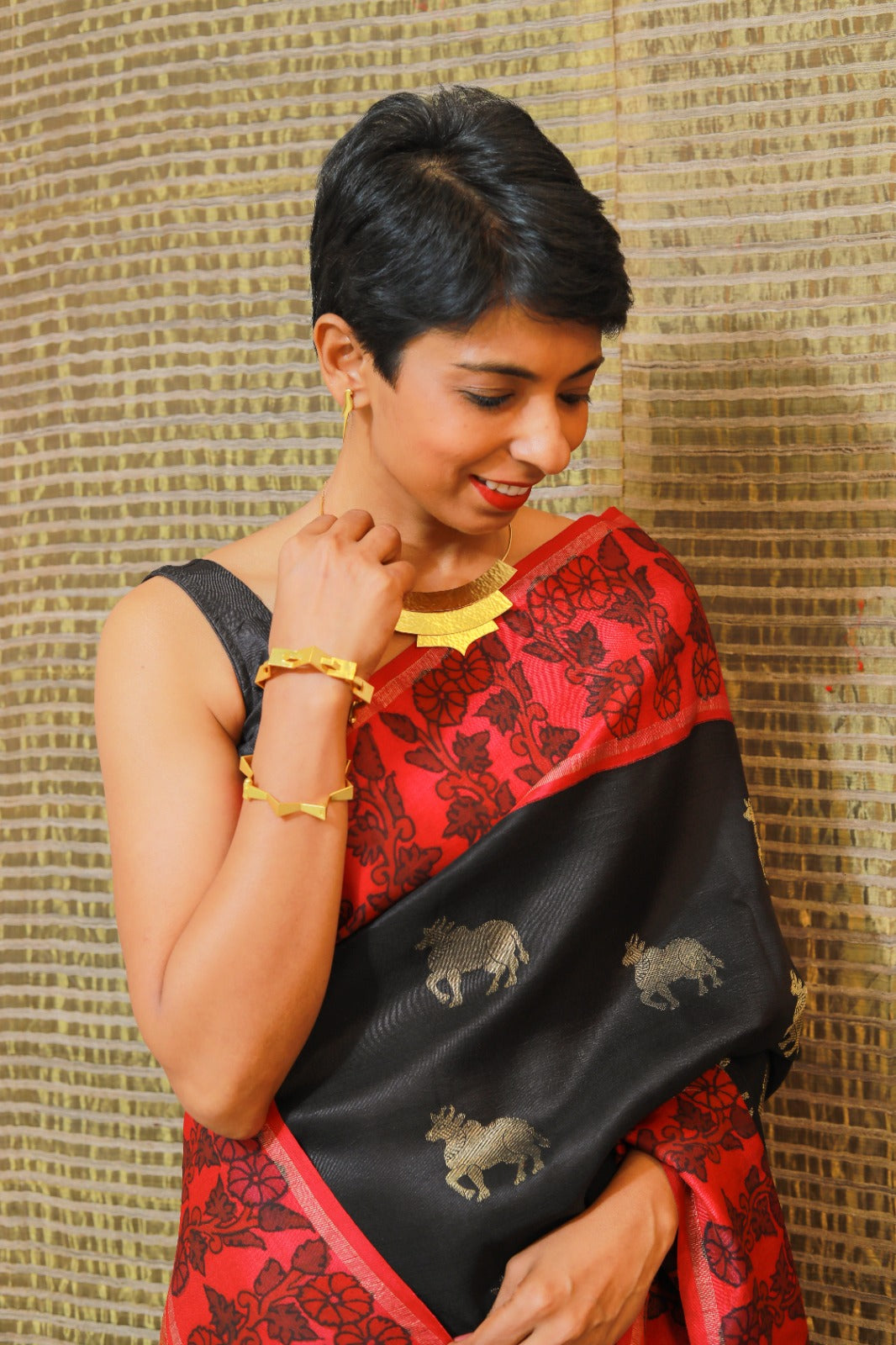 Kalpataru kamadhenu kalamkari silk saree