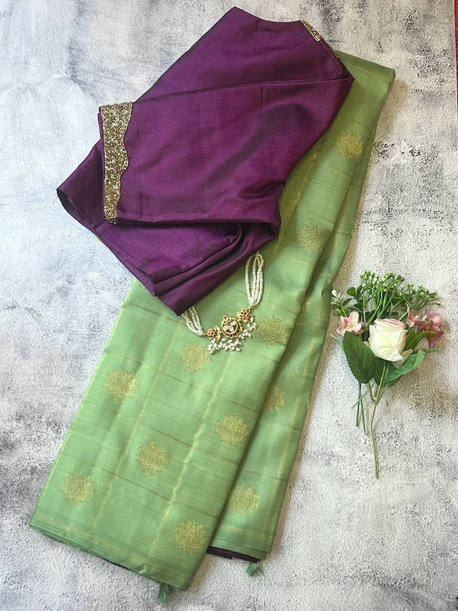 Charita boxed lotus kanchipuram silk saree