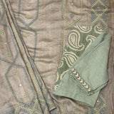 Tushara Sage Grey Kutch Work Tussar Saree