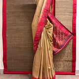 Beige Tussar Kantha Work Saree