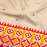 Beige Tussar Lambhani Embroidered saree
