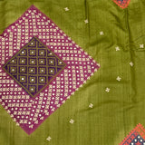 Tushara Multicolour Kutch Work Tussar Saree