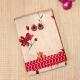 Veena Red Hibiscus Tussar Saree