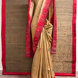 Beige Tussar Kantha Work Saree