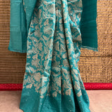 Tashi Blue Mirror Embroidered Tussar Saree