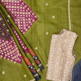 Tushara Multicolour Kutch Work Tussar Saree