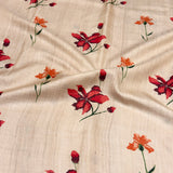 Veena Red Hibiscus Tussar Saree