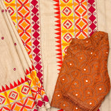 Beige Tussar Lambhani Embroidered saree